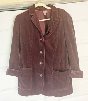J.Jill Purple Corduroy Longline Boyfriend Blazer Jacket Velvet Trim - Sm Petite